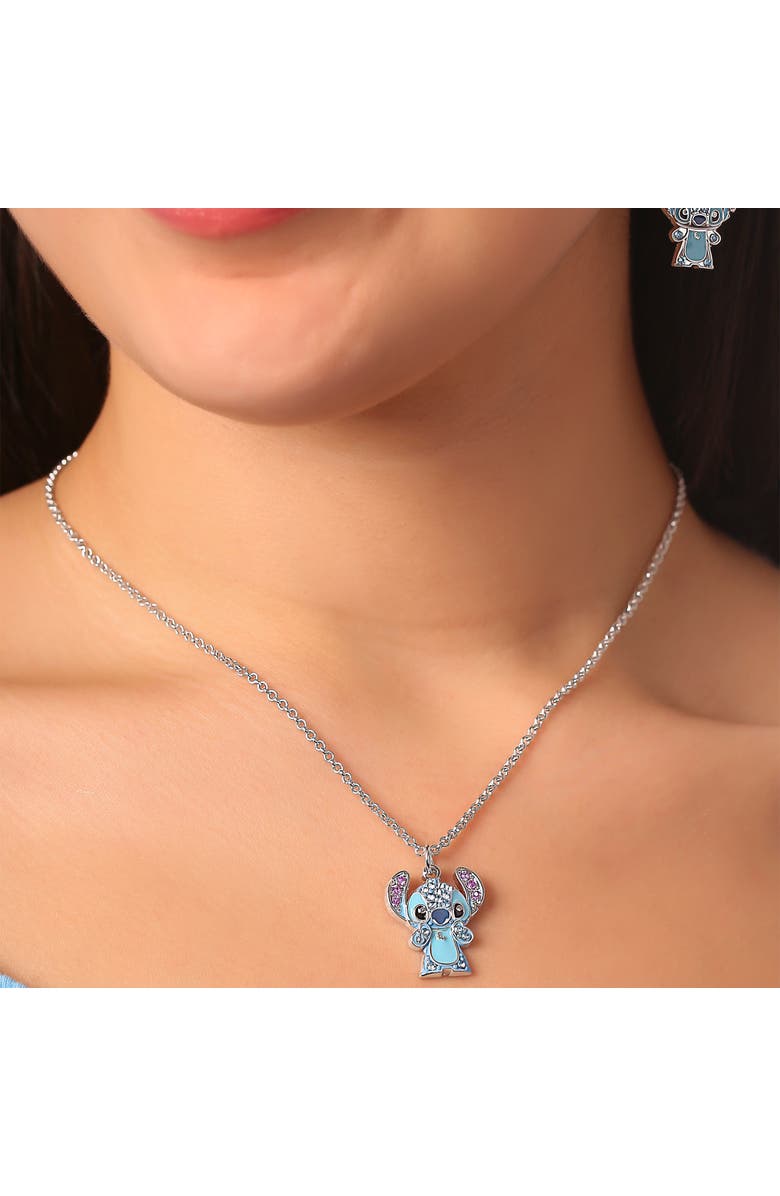 Disney Lilo & Stitch Pave Crystal Pendant Necklace, Alternate, color, Silver, Blue