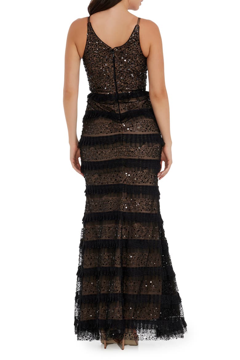 Guinevere Sequin Ruffle Gown, Alternate, color, BLACK/ BEIGE