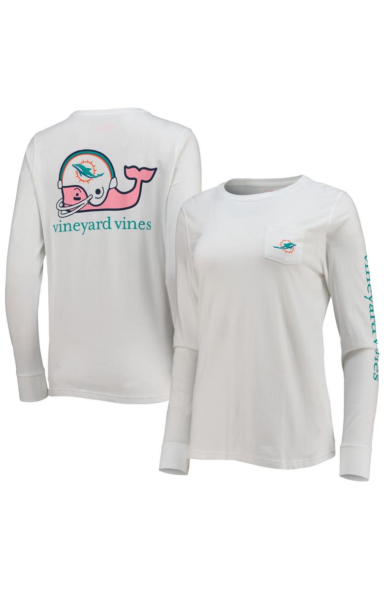 vineyard vines Women's Vineyard Vines White Miami Dolphins Helmet Long Sleeve T-Shirt, Main, color, 