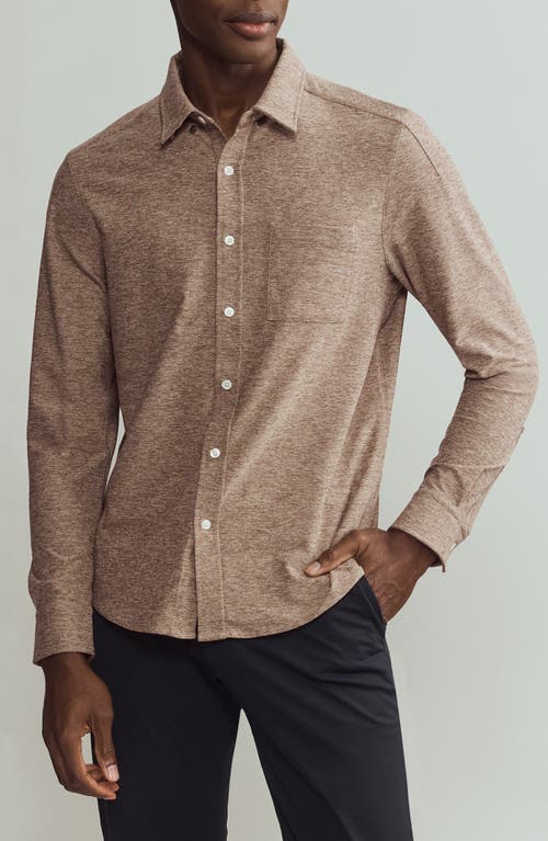 Rhone WFH Knit Button-Up Shirt in Savtan/Choco Heather 