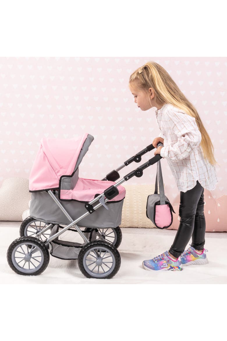 Trendy Pram Stroller For Toy Baby Dolls Grey/Pink, Alternate, color, Multicolored