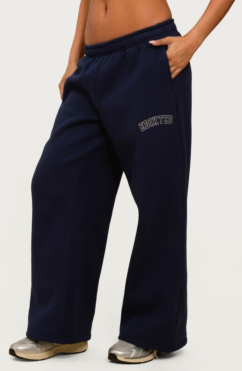 EDIKTED Major Logo Wide Leg Sweatpants, Alternate, color, Navy