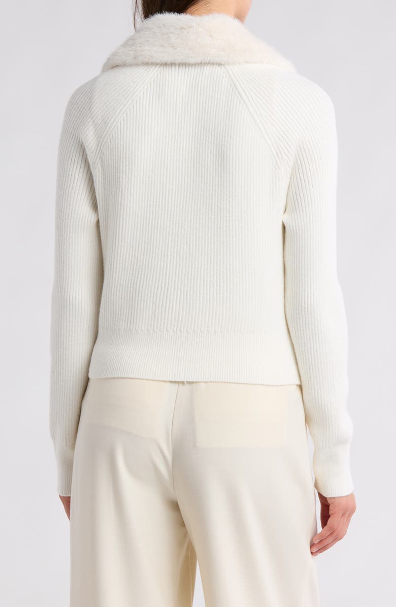 Laundry by Shelli Segal Faux Fur Collar Crop Zip Cardigan, Alternate, color, Cream
