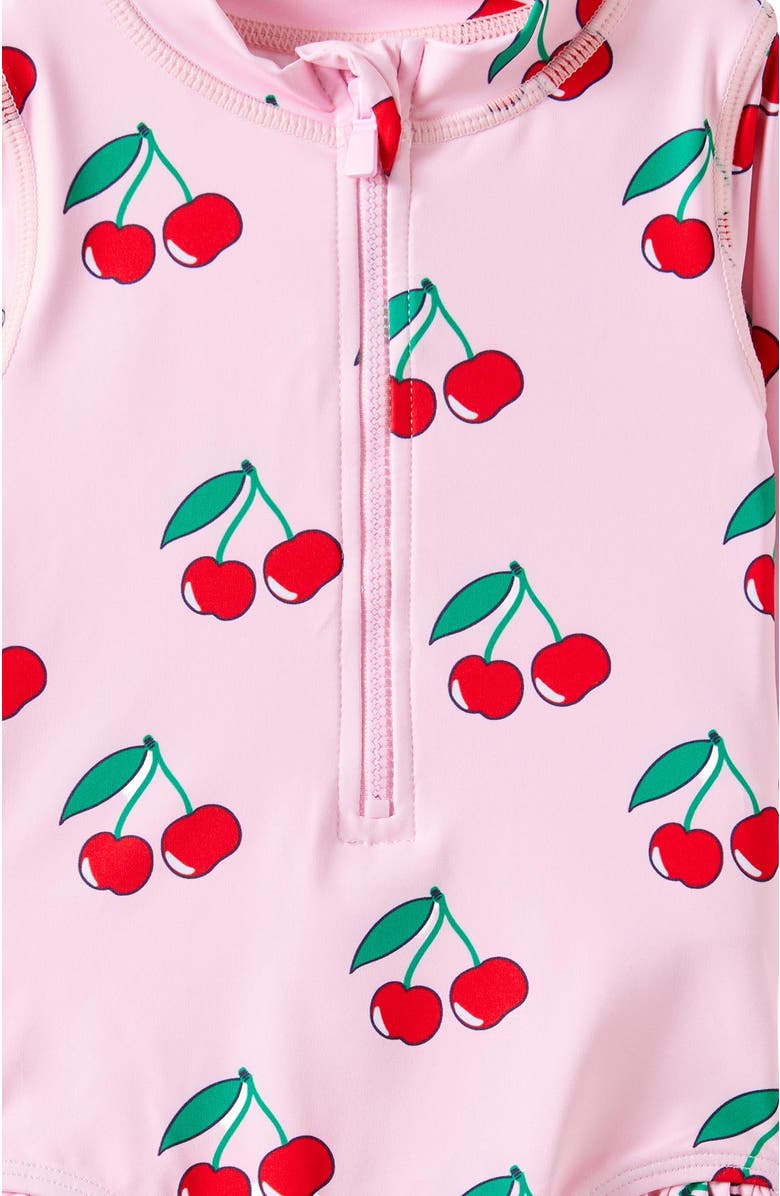 Cotton On Kids Lucy Long Sleeve Ruffle Back Swimsuit, Alternate, color, Tea Party Pink Cherries