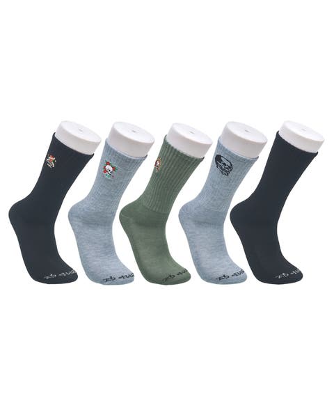 Embroidery Half Cushion Crew Sock 5-Pack