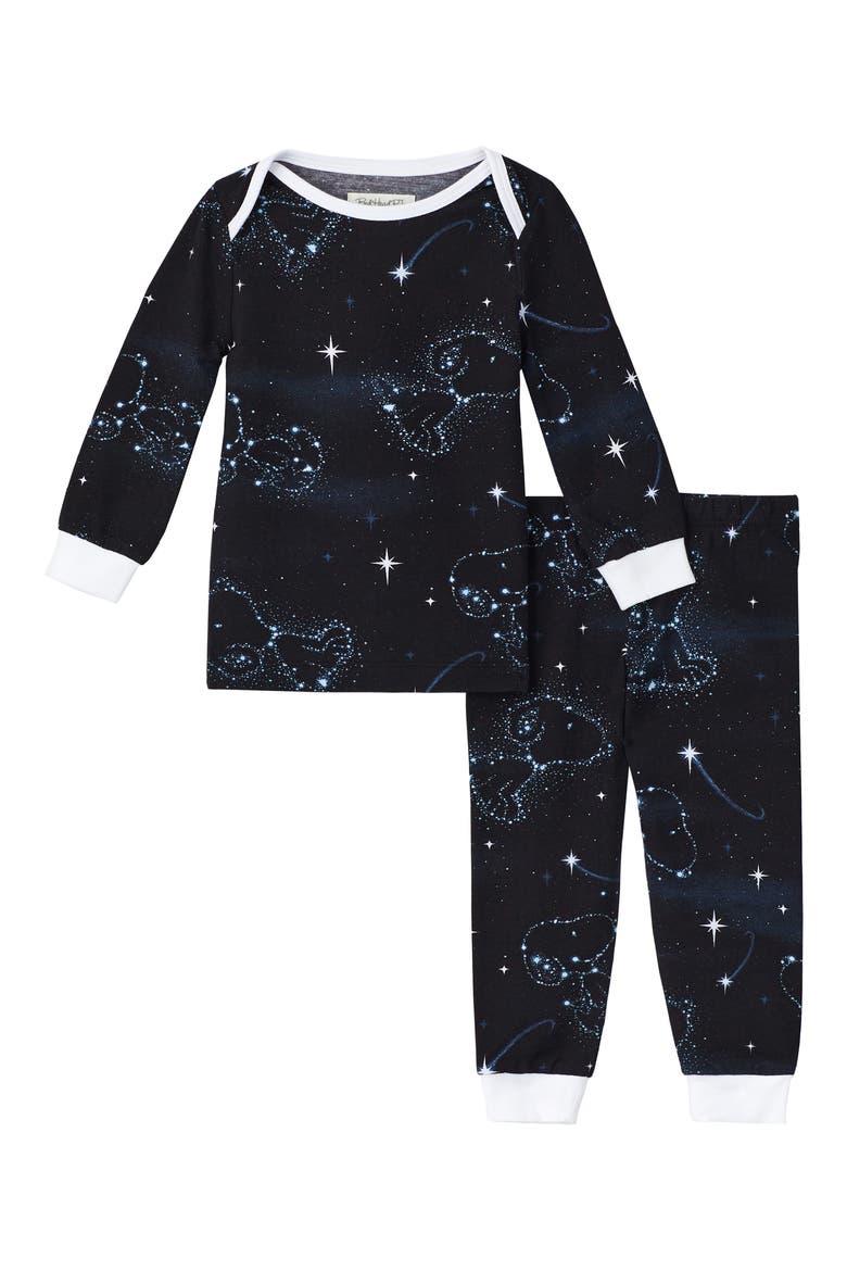 x Peanuts® Boo Boo Fitted Stretch Organic Cotton Two-Piece Pajamas, Main, color, CELESTIAL SNOOPY