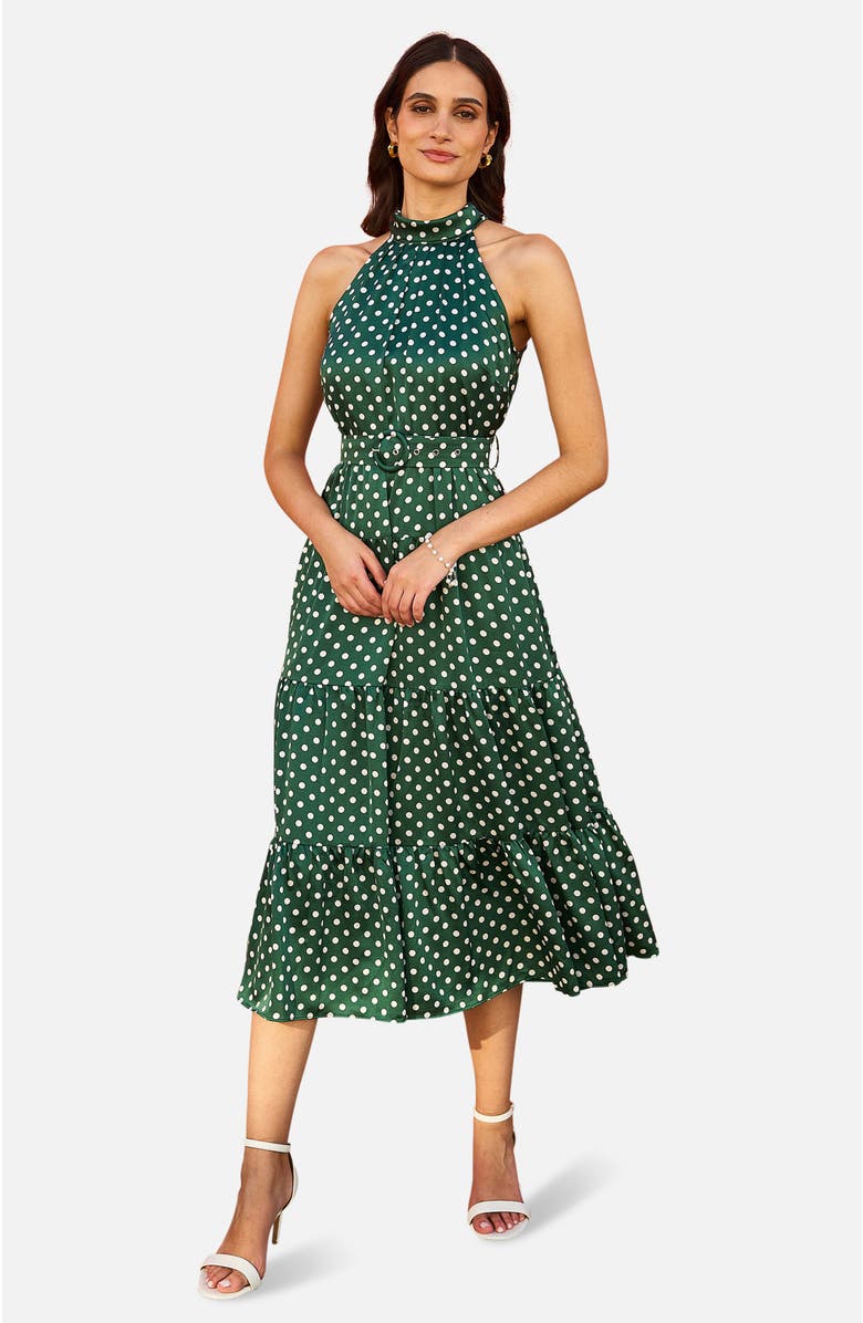 Yumi Spot Print Halter Midi Dress, Main, color, Green