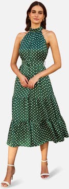 Yumi Spot Print Halter Midi Dress