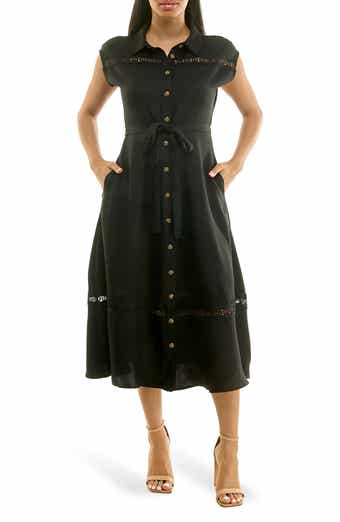 Nina Leonard Cap Sleeve Lace Trim Midi Shirtdress