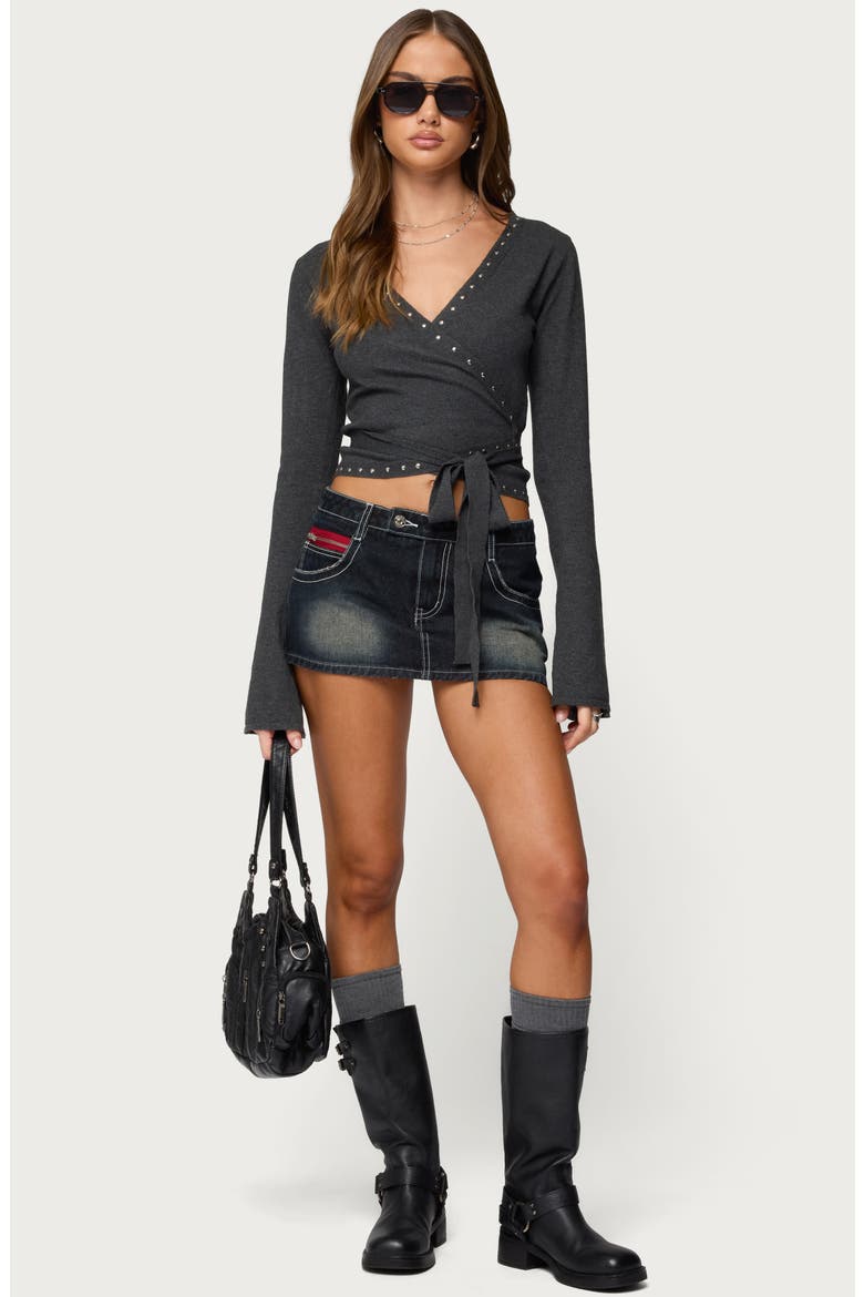 Roccia Stud Wrap Crop Top, Alternate, color, DARK GRAY MELANGE