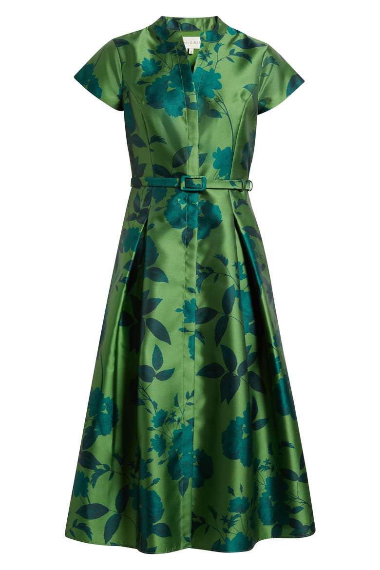 Martine Floral Mikado Cocktail Midi Dress, Alternate, color, EMPRESS GREEN ROSES