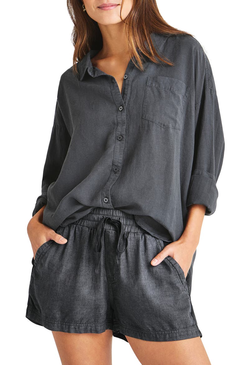Dawson Long Sleeve Linen Blend Button-Up Shirt, Main, color, LEAD