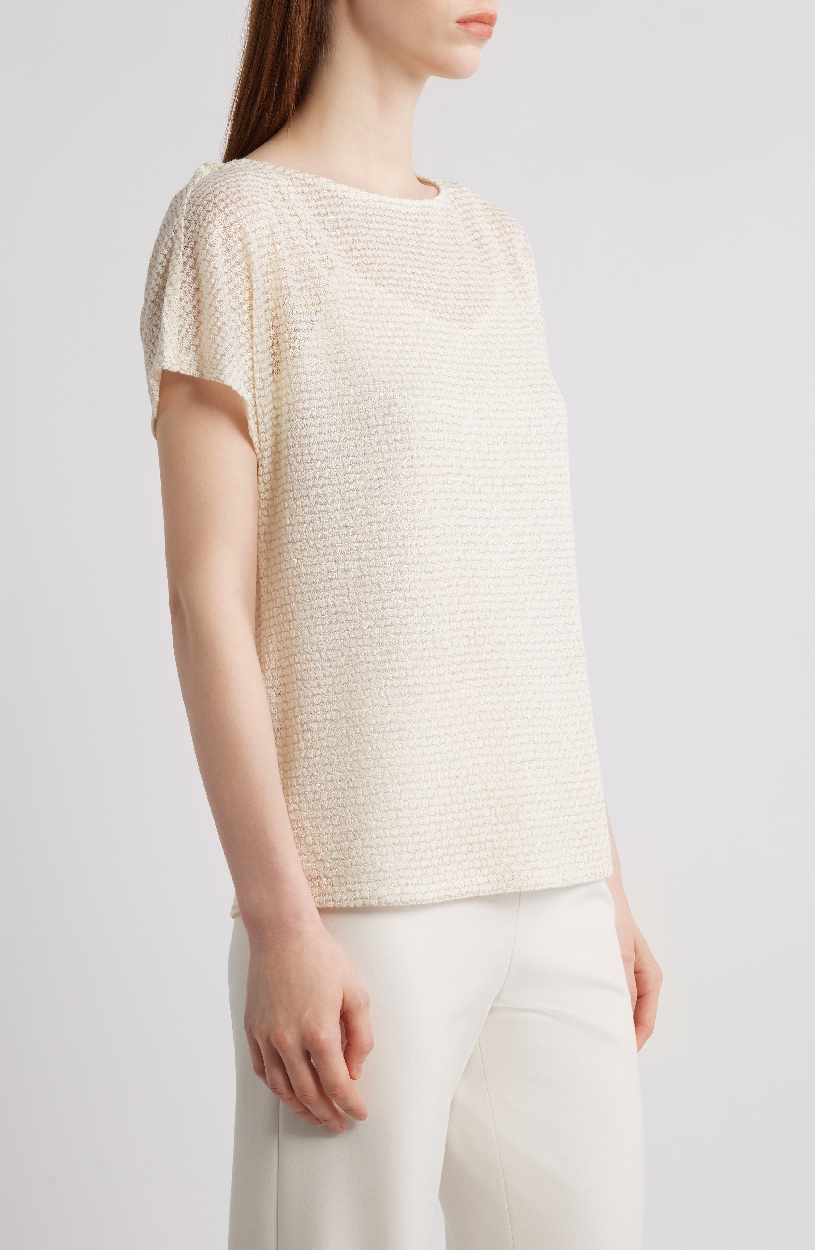 Anne Klein Metallic Stitch Boat Neck Top (Women) | Nordstrom