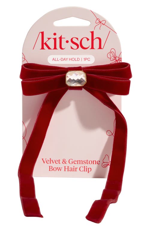 Kitsch Velvet Rhinestone Bow Hair Clip In Red
