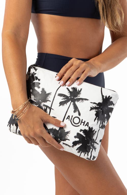 Aloha Collection Mid Coco Palms Water Resistant Tyvek® Zip Pouch In Black/white