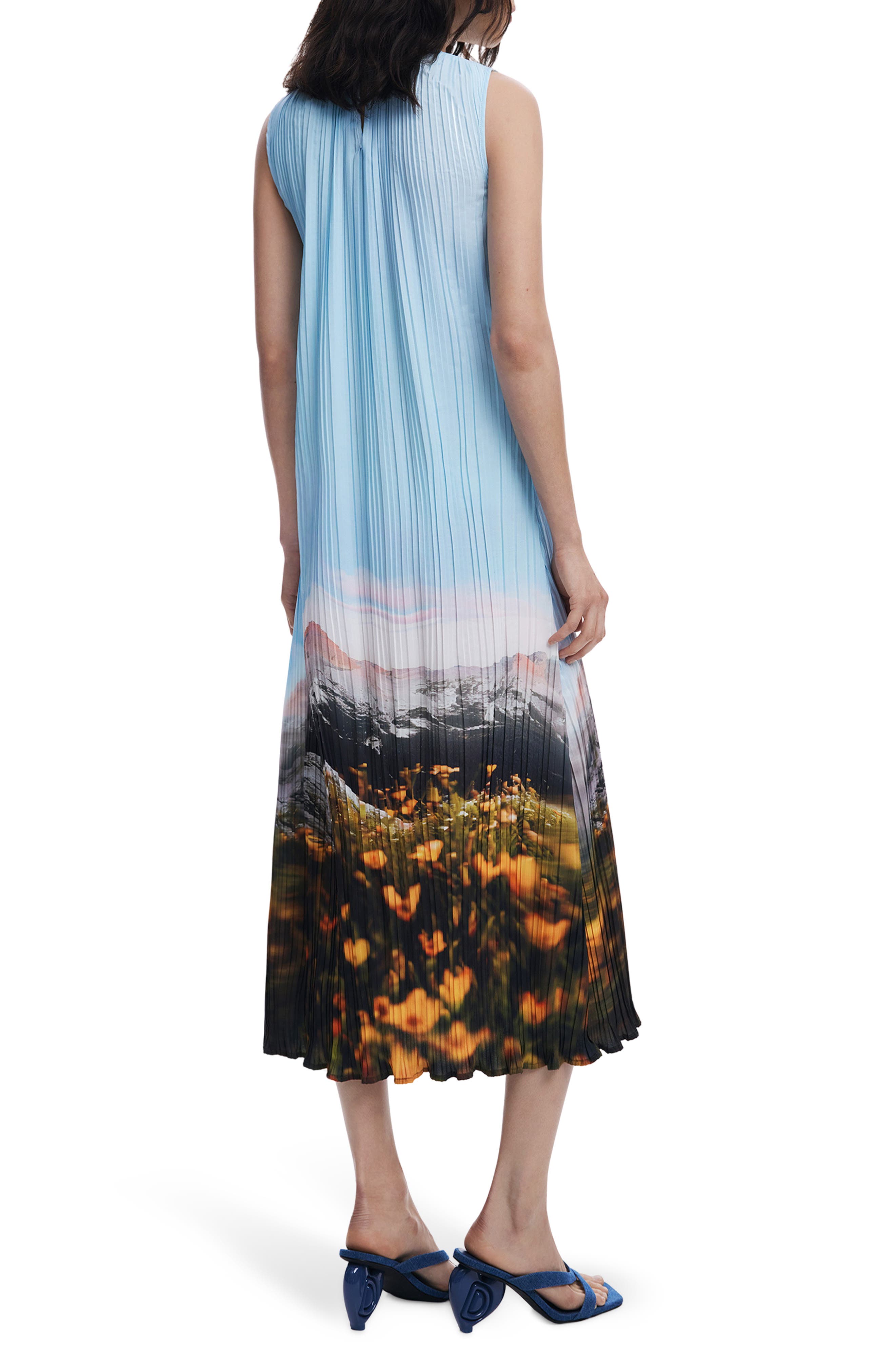 Landscape Plisse Shift Midi Dress - image 2
