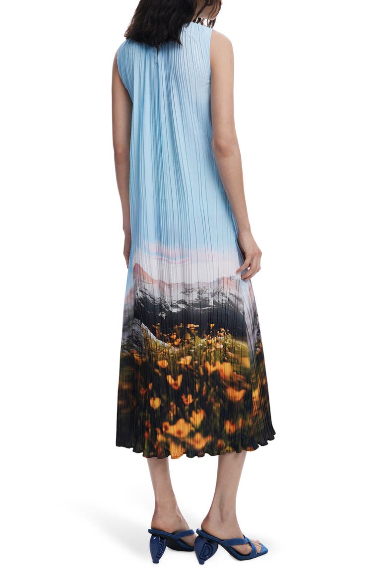 Landscape Plissé Shift Midi Dress, Alternate, color, LIGHT BLUE