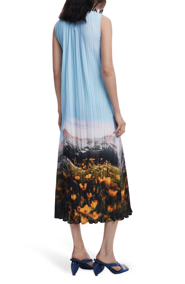 Desigual Landscape Plissé Shift Midi Dress, Alternate, color, Light Blue