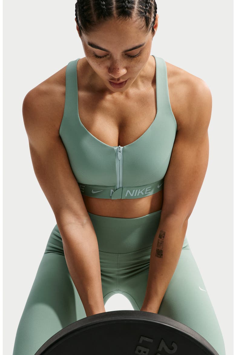 Indy Dri-FIT Zip Front Sports Bra, Alternate, color, STEAM/ BARELY GREEN