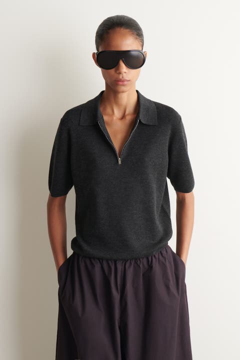 Merino Wool Zip-up Polo Shirt
