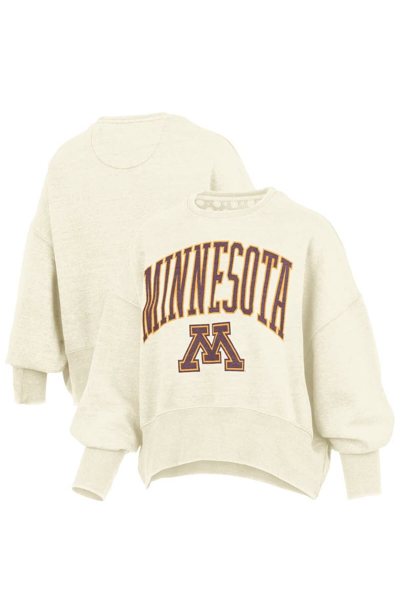 PRESSBOX Women's Pressbox Natural Minnesota Golden Gophers Oversized Waist-Length Crewneck Sweatshirt, Alternate, color, 