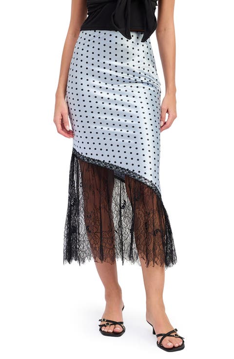 Hazel Polka Dot Lace Trim Midi Skirt