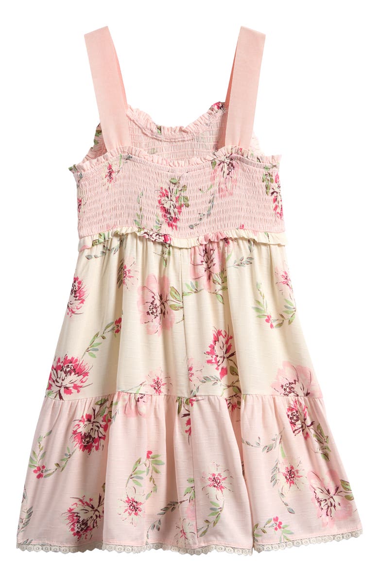 Zunie Kids' Tie Shoulder Smocked Sundress, Alternate, color, Blush Multi