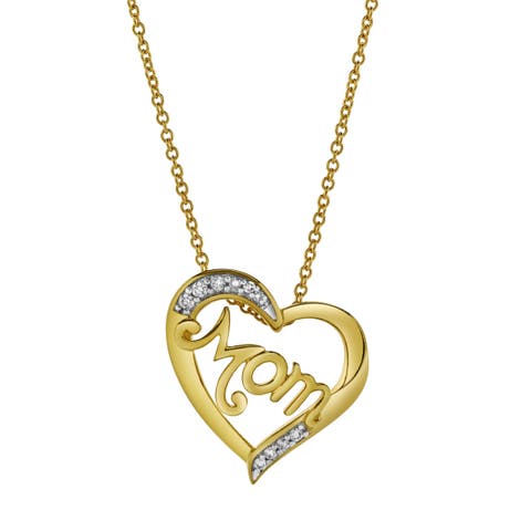 Chic Mom Heart Diamond Pendant Necklace in 10K Yellow Gold
