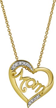LuvMyJewelry Chic Mom Heart Diamond Pendant Necklace in 10K Yellow Gold
