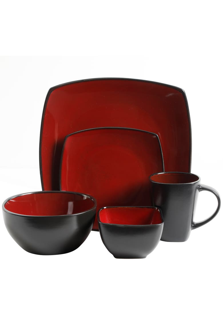 Soho Lounge Square 40-Piece Stoneware Dinnerware Set, Alternate, color, Red/Black