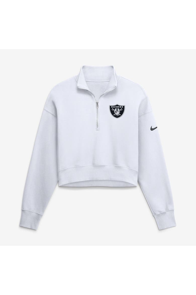 Women's Nike White Las Vegas Raiders Oversized Phoenix Fleece Cropped Quarter-Zip Sweatshirt, Main, color, White