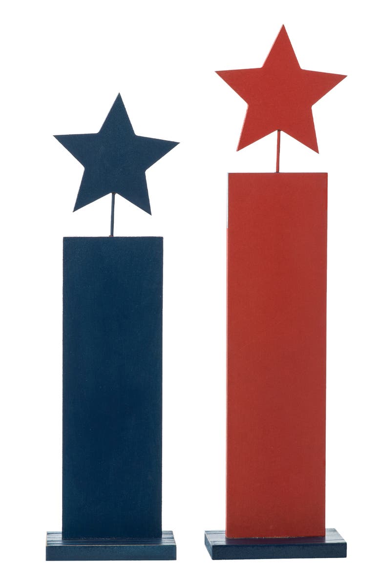 Glitzhome Set of 2 Wooden Patriotic Americana Firecracker Table Sign, Alternate, color, 