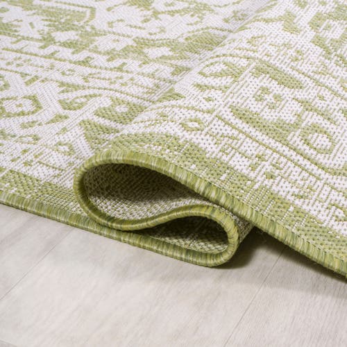 Jonathan Y Sinjuri Medallion Textured Weave Indoor/outdoor Round Area Rug In Green/cream