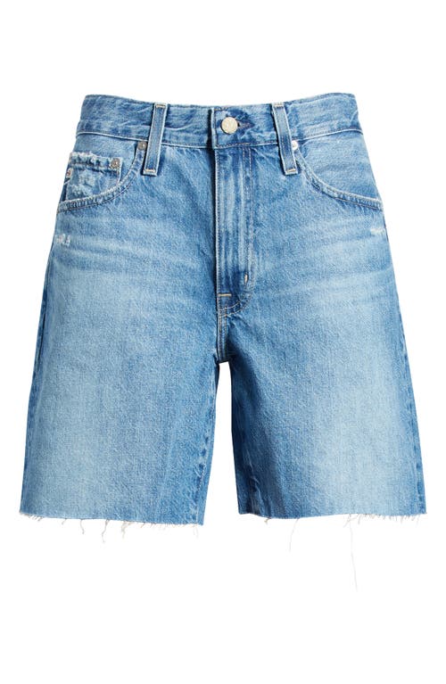 Ag Ex-boyfriend Distressed Raw Hem Mid Length Denim Shorts