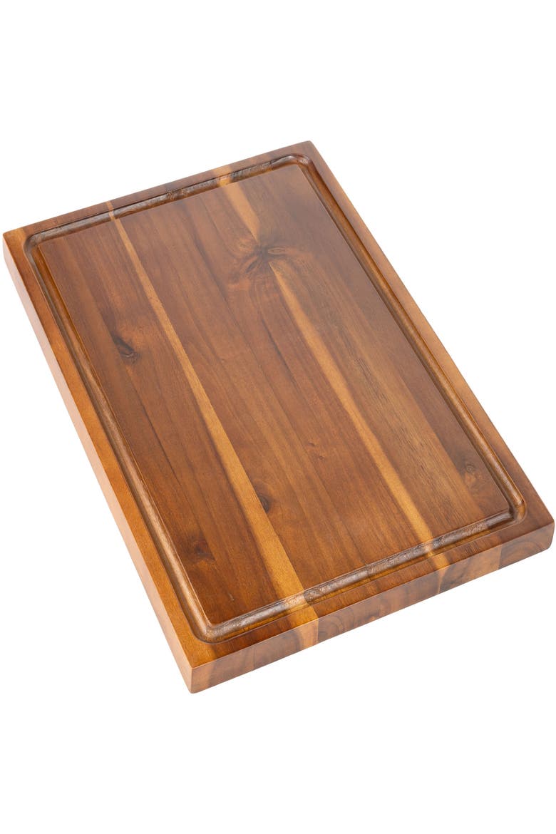 Eldridge Large Handcrafted Acacia Wood Grain Thick Reversible Cutting Board with Juice Grooves, Main, color, Brown