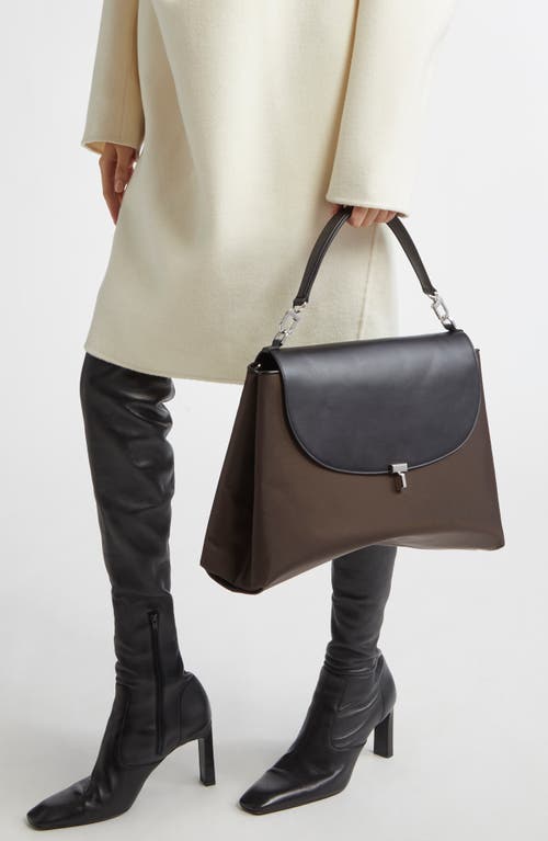 Totême Toteme T-lock Mixed Media Satchel In Brown