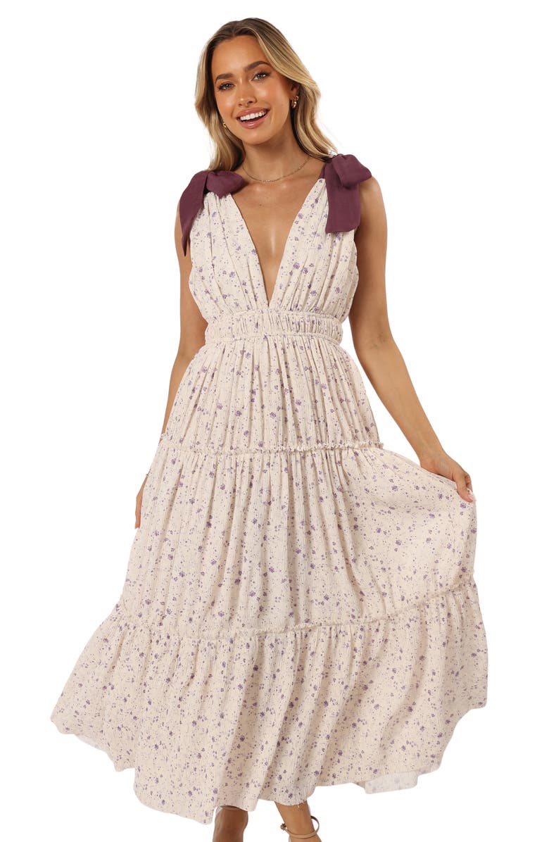 Petal & Pup Adeline Print Tie Strap Maxi Dress, Alternate, color, Ivory/ Purple