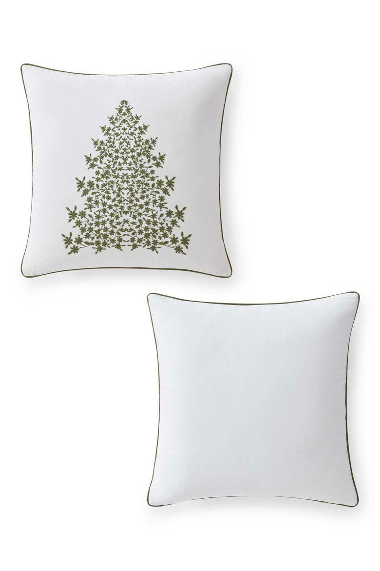 Holiday Tree Cotton Decorative Pillow, Alternate, color, WHITE/ SPRUCE