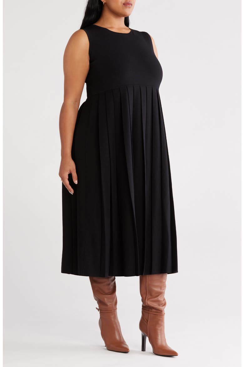 Sleeveless Pleated Sweater Dress, Alternate, color, BLACK