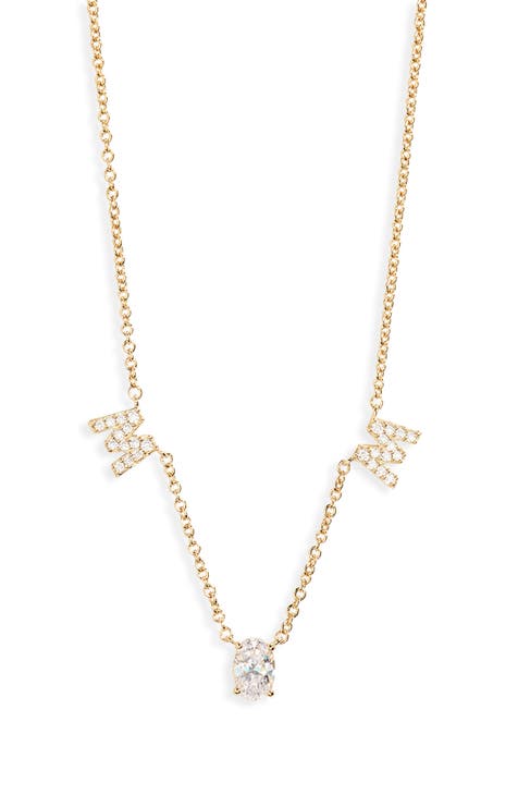 CZ 'Mom' Station Necklace