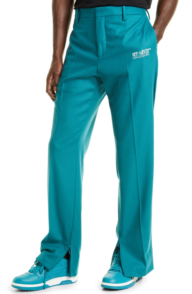 Off-White Gender Inclusive e Logo Slim Straight Leg Wool Blend Trousers, Alternate, color,