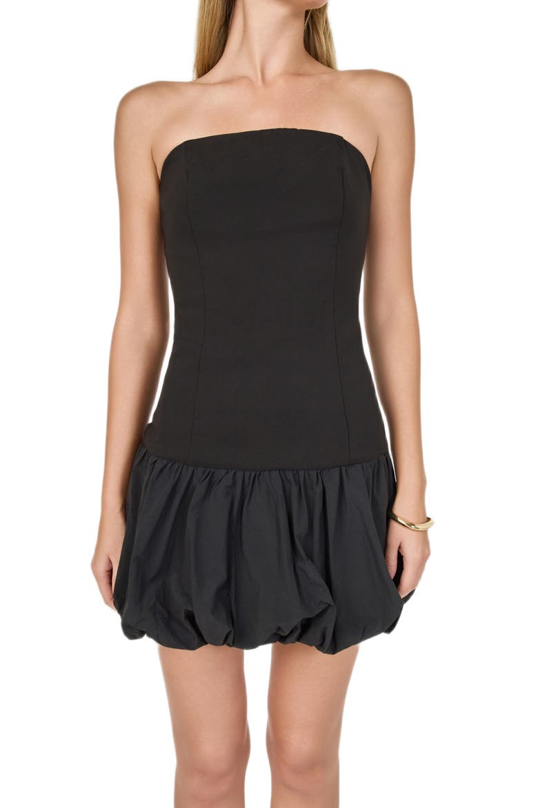 Strapless Bubble Minidress, Alternate, color, BLACK