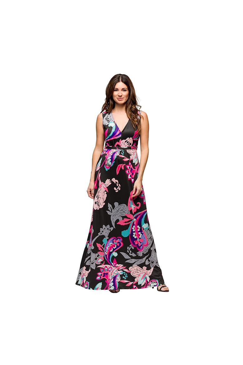 Maternity V-Neck Empire Waist Sleeveless Maxi Dress, Main, color, Black Multi