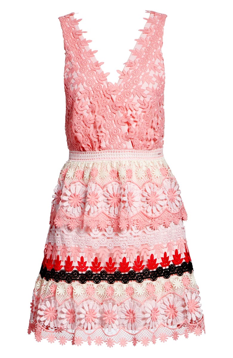 Self-Portrait Stripe Guipure Lace Minidress, Alternate, color,