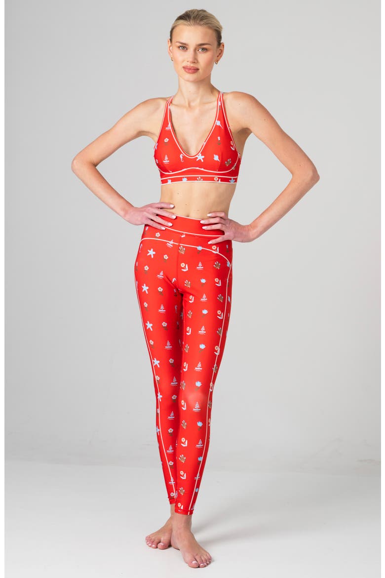 Red Tides High-Waisted Leggings, Alternate, color, Red