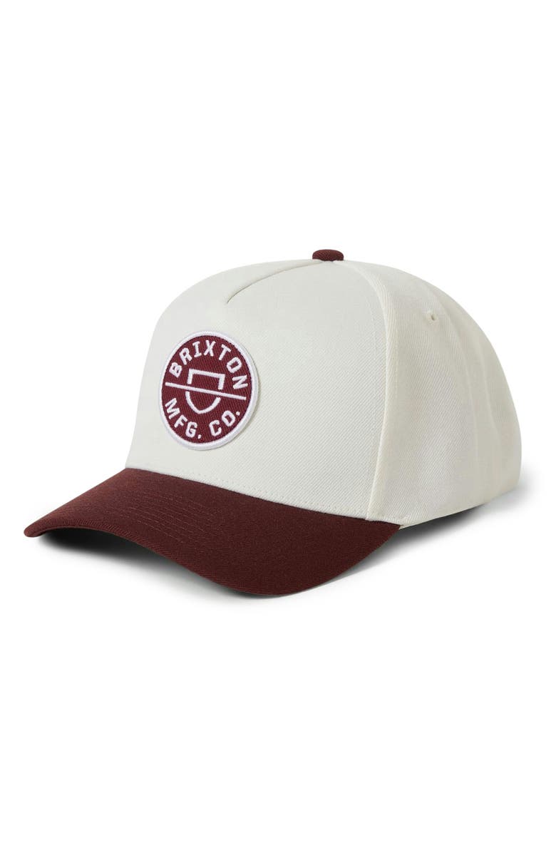 Brixton Crest x MP Snapback Baseball Cap, Main, color, Port/ Off White