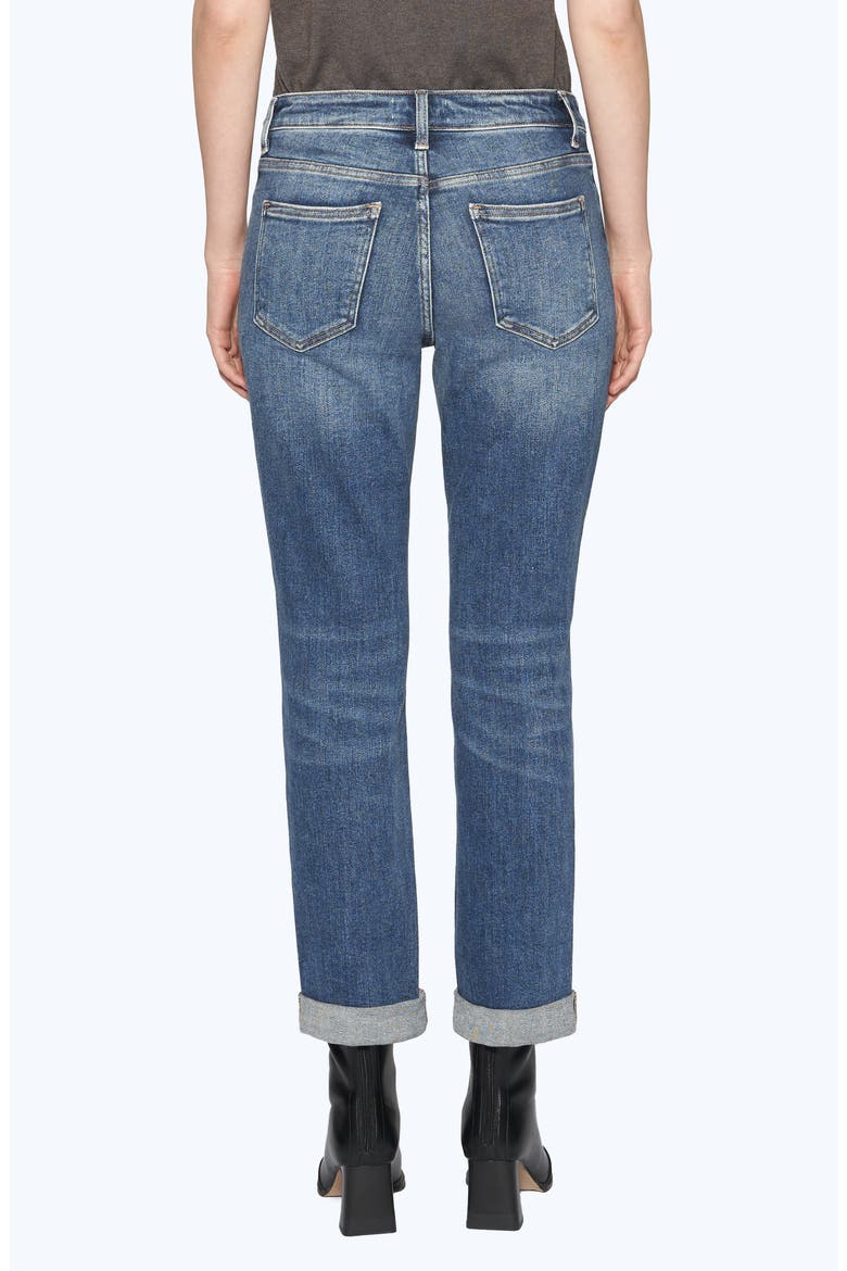 High Waist Rolled Cuff Straight Leg Jeans, Alternate, color, DARK BLUE