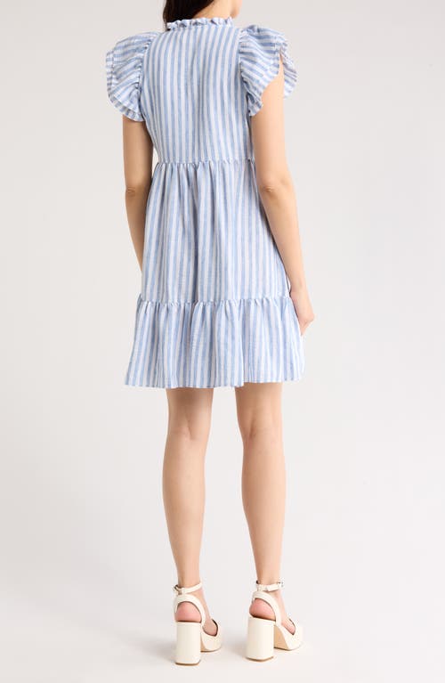 ELIZA J ELIZA J STRIPE FLUTTER CAP SLEEVE BABYDOLL DRESS