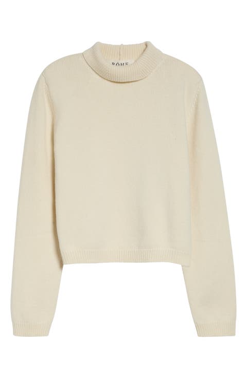 Statement Shoulder Wool & Cashmere Crop Turtleneck Sweater