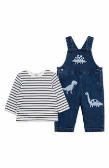 Dino Stripe Long Sleeve T-Shirt & Overalls Set